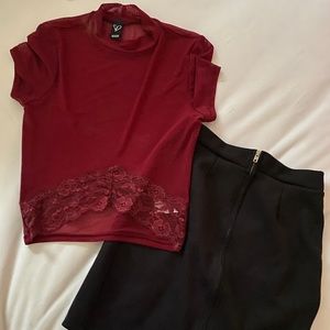 Windsor see through crop top & black pencil skirt